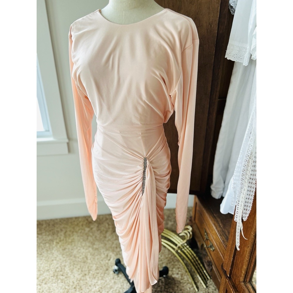 Vintage 70's Peach Draped Ruched Wrap Dress Size Small - Picture 3 of 8